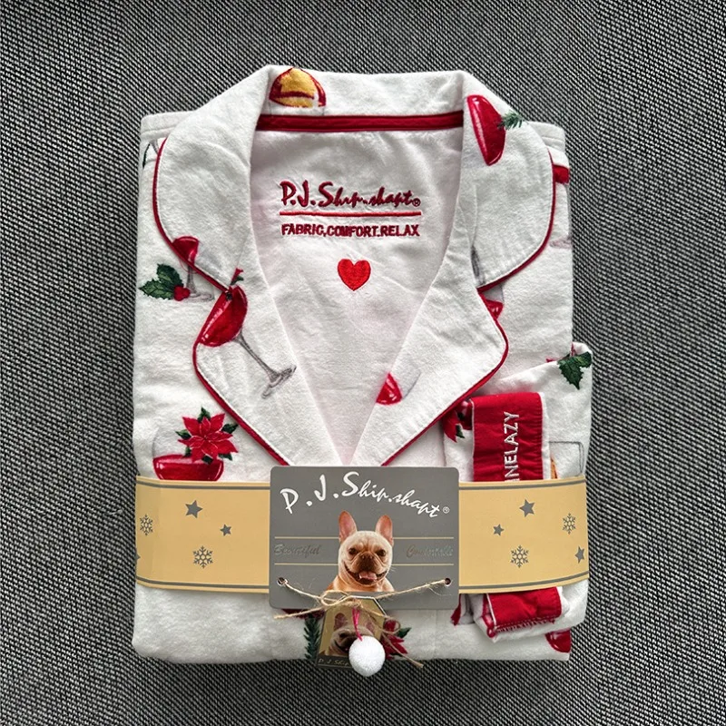 

Women's Long Sleeved Pants Polished Cotton Pajamas Set Light Luxury Homewear Spring Autumn Trousers Print Fashion Indoor Wear L