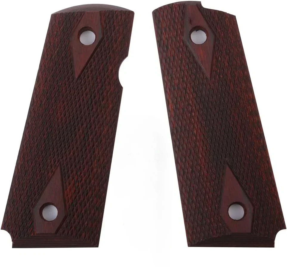Material de mango de cuchillo 1911 antideslizante de palisandro para Officer/Kimber Ultra Carry, corte diamante, corte de seguridad ambidiestro