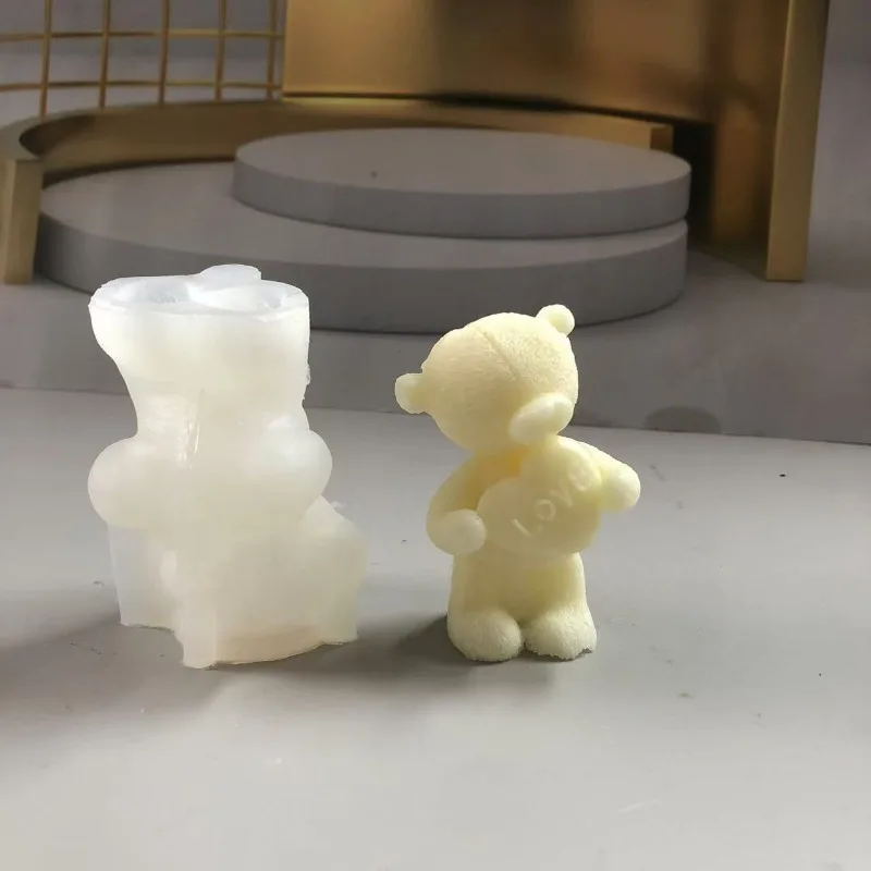 Niedźwiedź Przytul Świeca Miłości Silikonowa Forma 3D Niedźwiedź Mydło Gipsowe Rzemiosło Żywica Cement Glina Forma Ręcznie robione Świeczki Materiały do domu Prezenty — zdjęcie 7