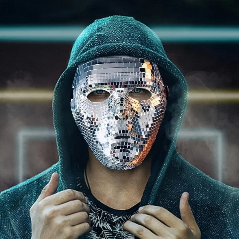 

Disco Masquerade Cosplay Mask Flashing Mirror Face Cover Full Mask for Halloween Party Street Dance Performance
