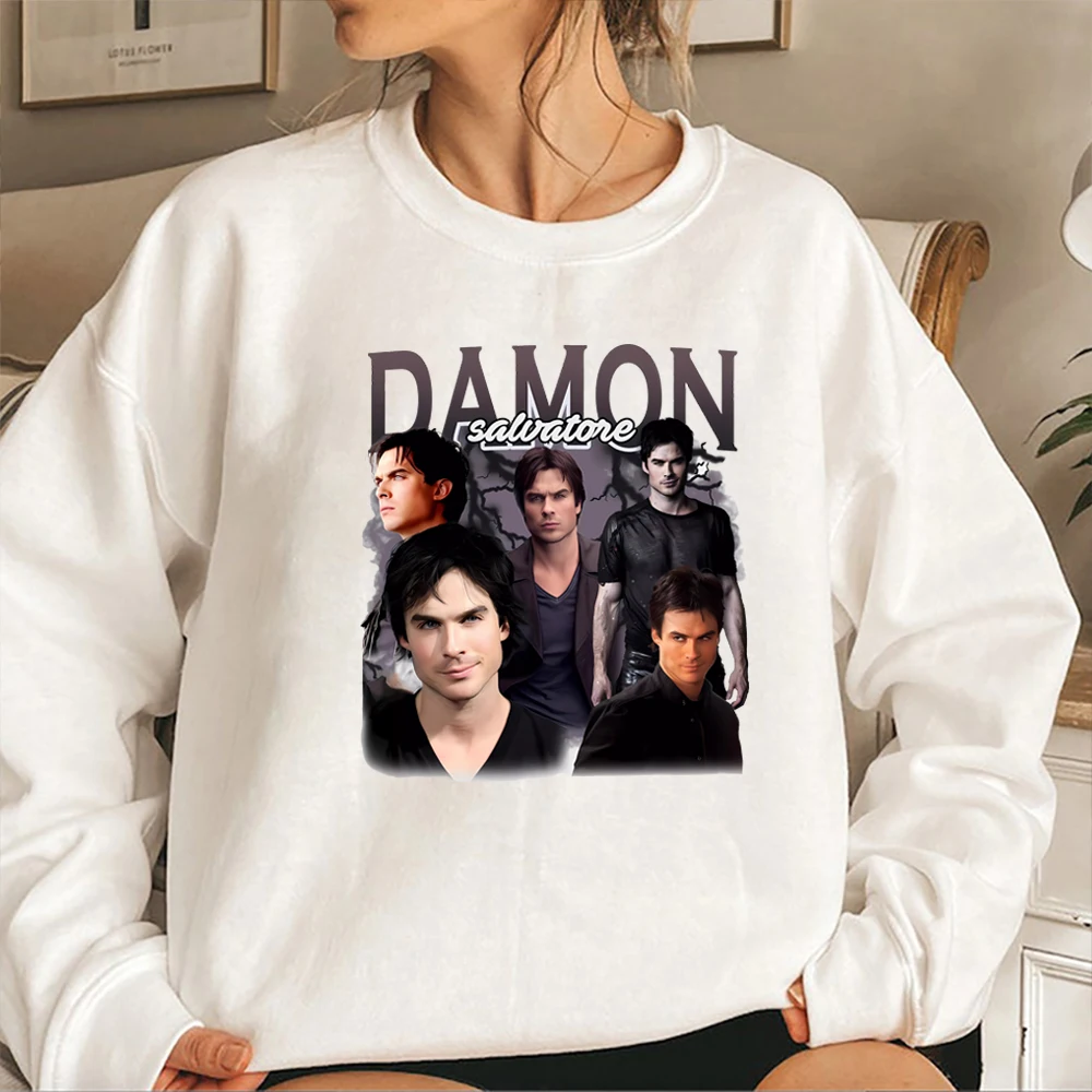 Damon Salvatore Sweatshirt 90s Retro Vampire Diares Hoodie Vintage Bootleg Style T-Shirt Salvatore Brothers Crewneck Sweatshirts