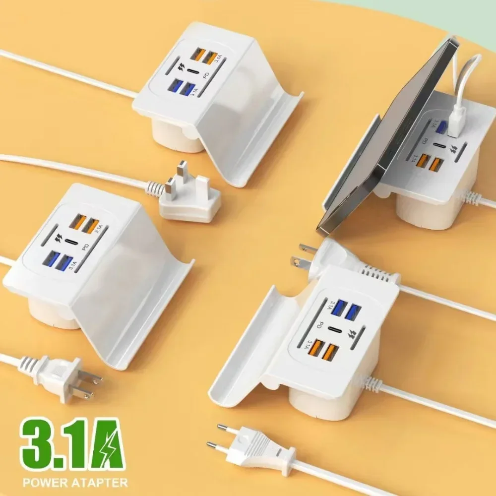 6 Port USB Charging Station Charging Station for Multiple Devices Multi USB Nightstand Charger Station with Phone Stand