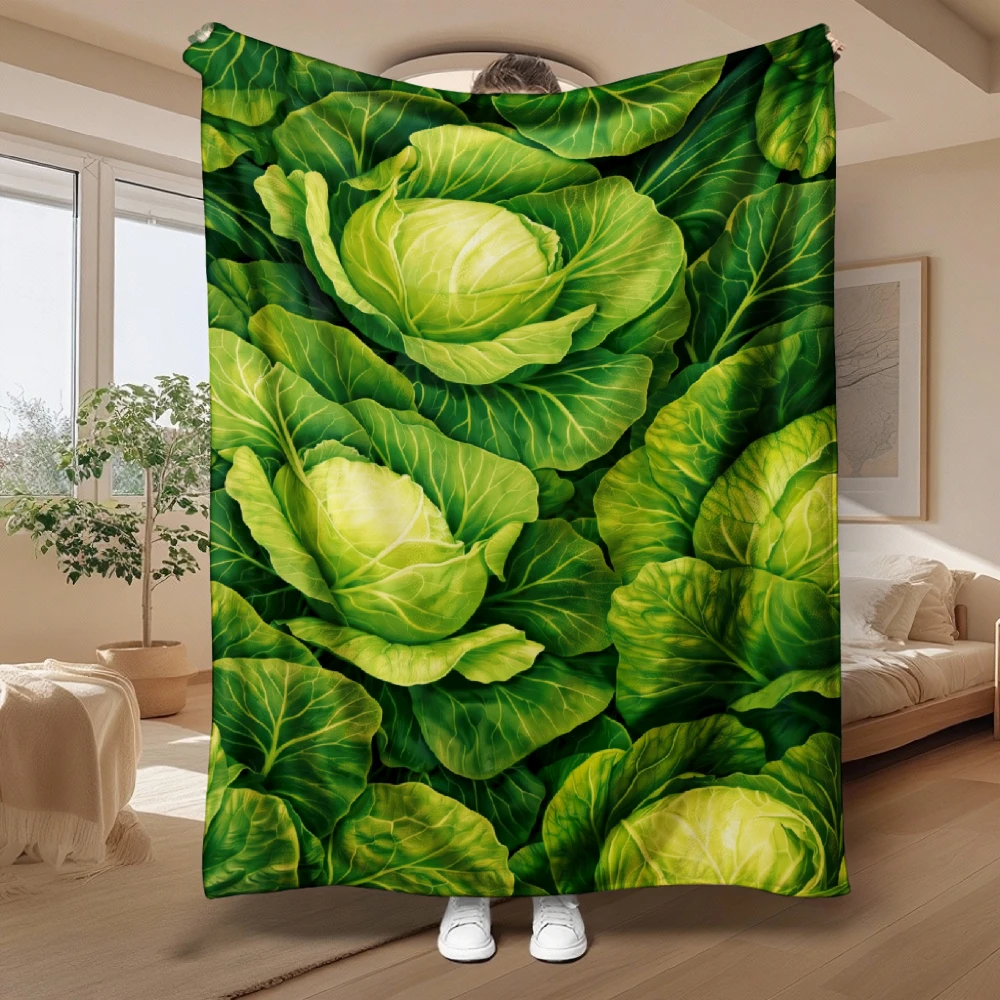 Vibrant Green Cabbage Leaf Pattern, for Vegetable Lovers And Home Decor Enthusiasts, Soft Cozy Blanket, Realistic Botanical Prin