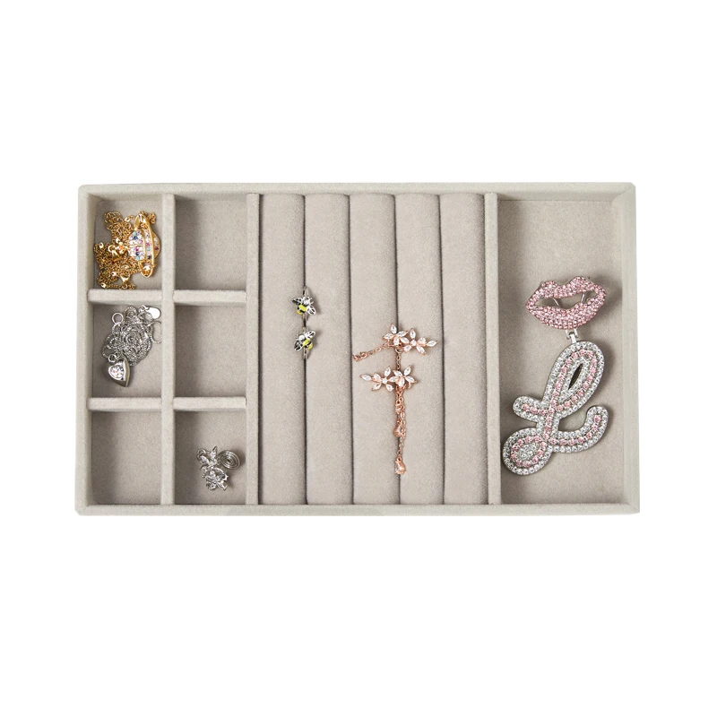 Samt-Schmuckdisplay, stapelbar, exquisiter Schmuckhalter, tragbare Box zur Aufbewahrung von Ringen, Ohrringen und Halsketten, Organizer. – Detail 7