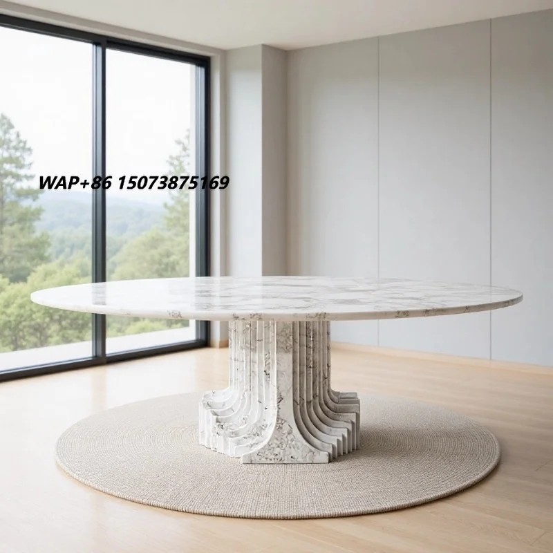 Medium Gray Natural Marble Italian Minimalist Dining Table Modern Light Luxury Style Oval 8-Person Restaurant Home Furniture
