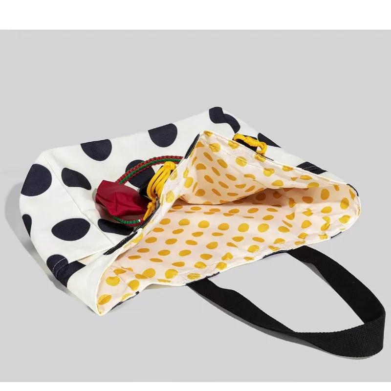 Casual Polka Dot Fashion Canvas Bag Women' New Large-capacity Commuter Shoulder Portable Tote Exquisite Simple Trend Personality