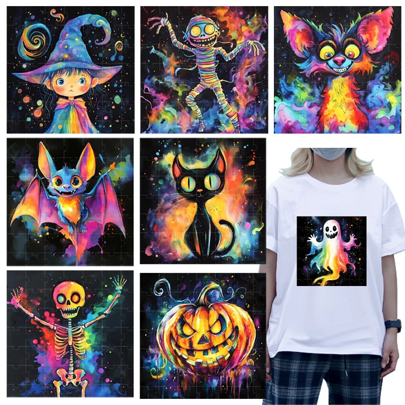 25cm square cartoon DTF sticker Simulated puzzle effect bat skeleton cute DIYT shirt canvas packaging decoration ironing patches