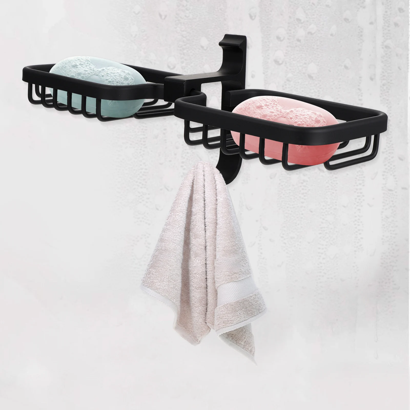 

Space Aluminum Soap Rack Premium Storage Holder Drain Pipe Nail-free Creative Stand with No Marks
