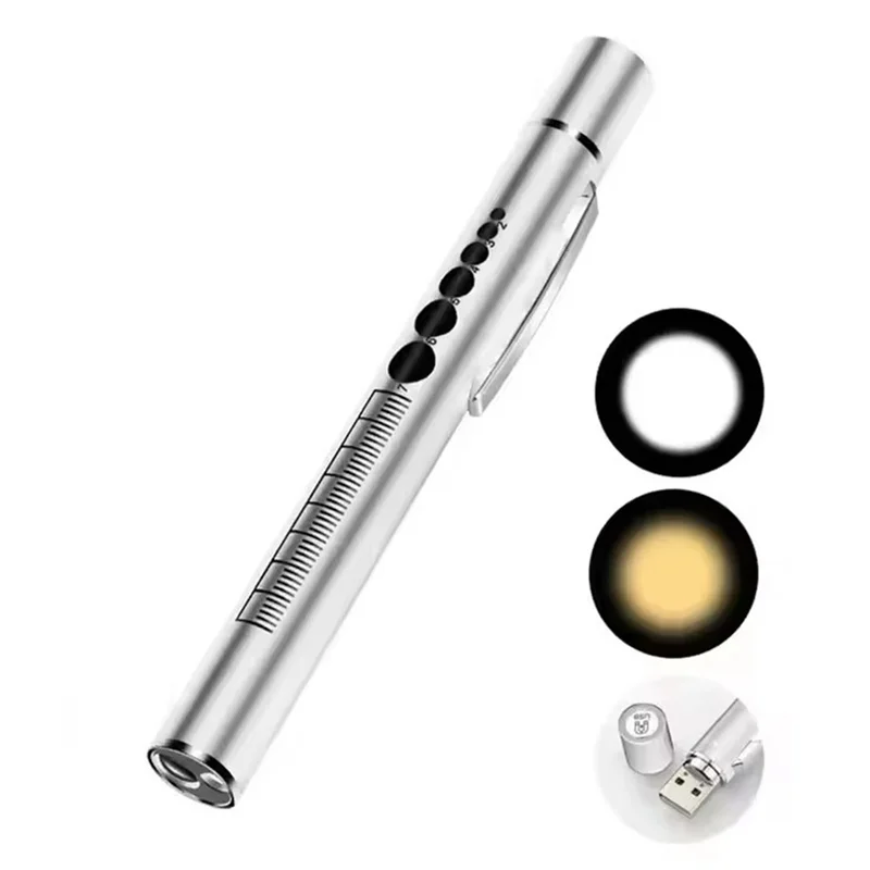 

YWDZ-Mini LED Flashlight Handy USB Rechargeable Portable Penlight Stainless Steel Handheld Torch Light For Oral Pupil Us