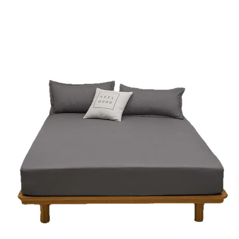 Fitted Mattress Cover Protector Solid Color Full Encasement, Dust Proof Bed Sheet, Cotton Polyester Blend with All Side Elastic