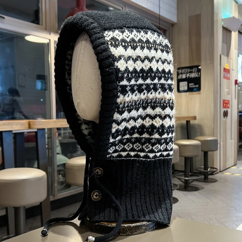 

Fair Isle Knit Balaclava Winter Retro Ski Hood Warm Beanie Hat Women Men Earflap Neck Cover Cozy Outdoor Snowboard Fashion Cap