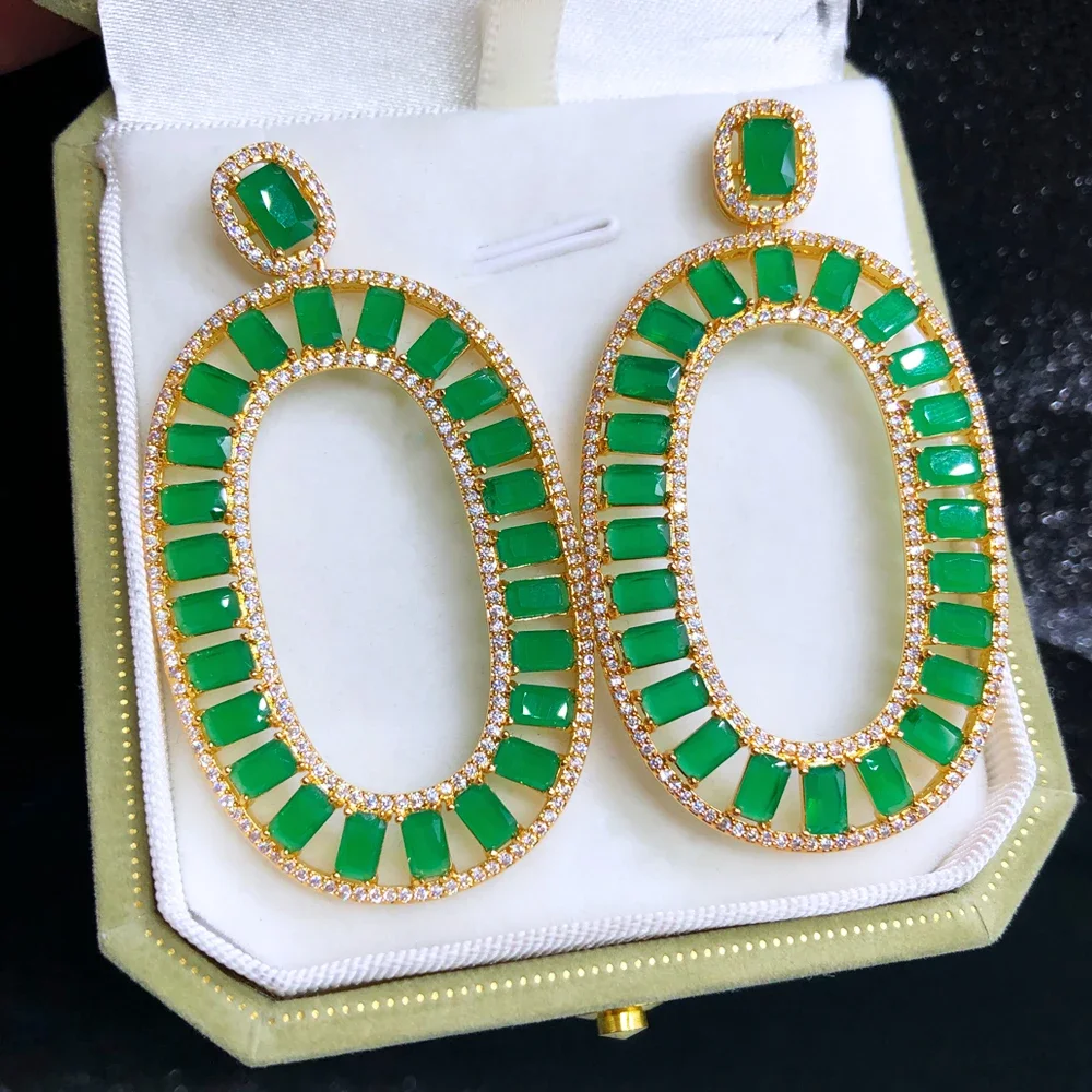 Soramoore Luxury Trendy Big Oval Drop Pendant Earrings For Women Bridal Wedding Daily Party Show Romantic for women Gift