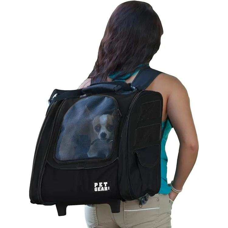 I-GO2 Roller Backpack, Travel Carrier, Car Seat for Cats/Dogs, Mesh Ventilation, Included Tether, Telescoping Handle,