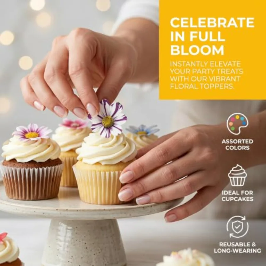 Set of 48 Edible Mini Flower Cupcake Toppers Wedding Cake Birthday Party Food Decoration Mixed Size and Colour view 5