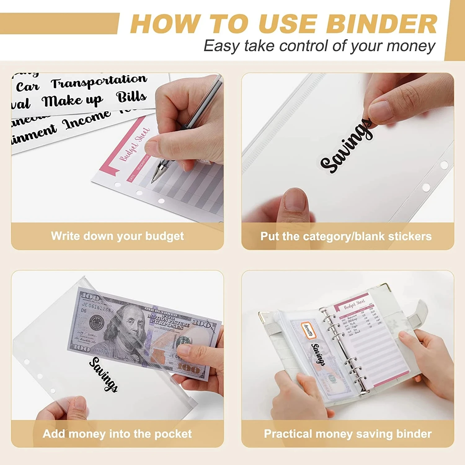 A6 Money Saving Organizer PU Leather Budget Binder Marble Notebook Budgets Planner 2023 Envelope Office School Supplies