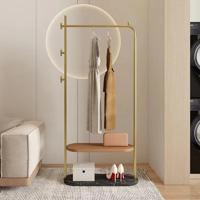

Luxury Freestanding Coat Rack with Stainless Steel Frame Golden Accents Marble Base Shelf for Bedroom or Living Room