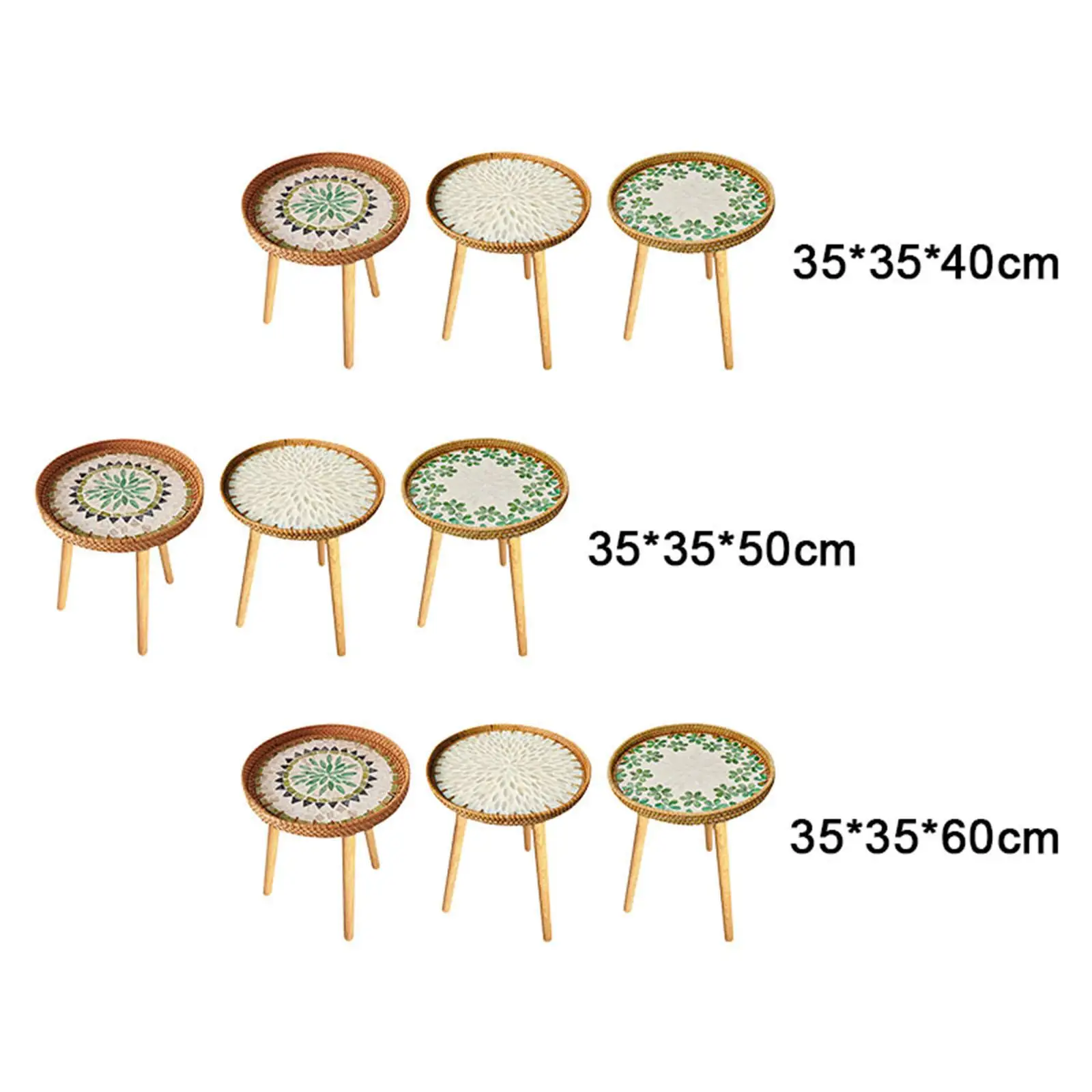 

Rattan Side Table End Table Ornament with Shell Inlays Bedside Table Accent Table for Balcony Patio Garden Bedroom Living Room