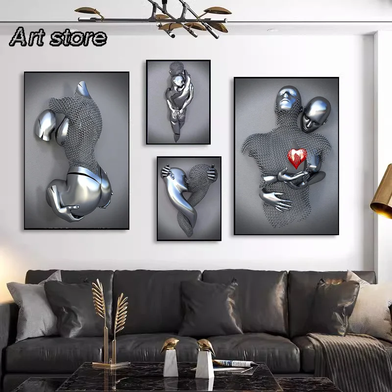 Modern Metal Figure Statue Art Canvas Painting Romantic Abstract Posters and Prints Wall Pictures for Living Room Home Decor