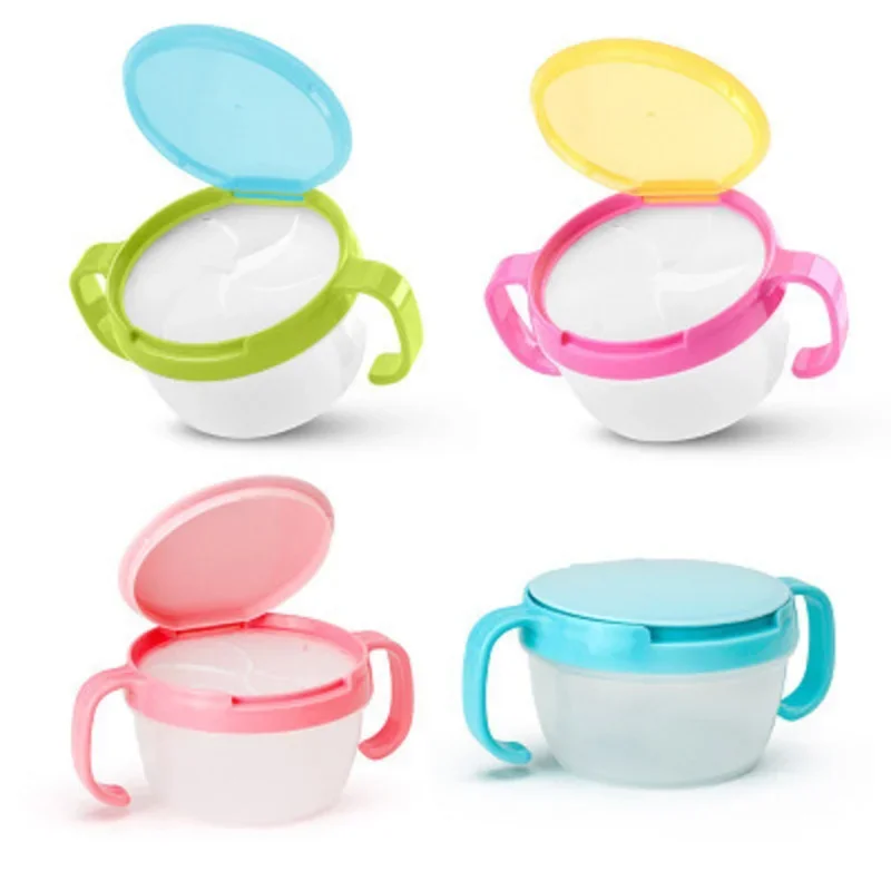 Baby Dishes Kids Food Snacks Candy Biscuit Anti Spill Storage Holder Tank Non Spilling Cup with Cover Handle Baby Dishes Bowl