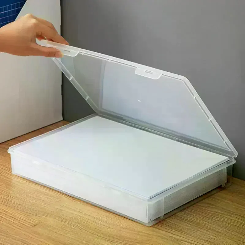 A4 Size Clear File Organizer Boxes With Lids, Transparent Document Storage Containers For Office Home Organization