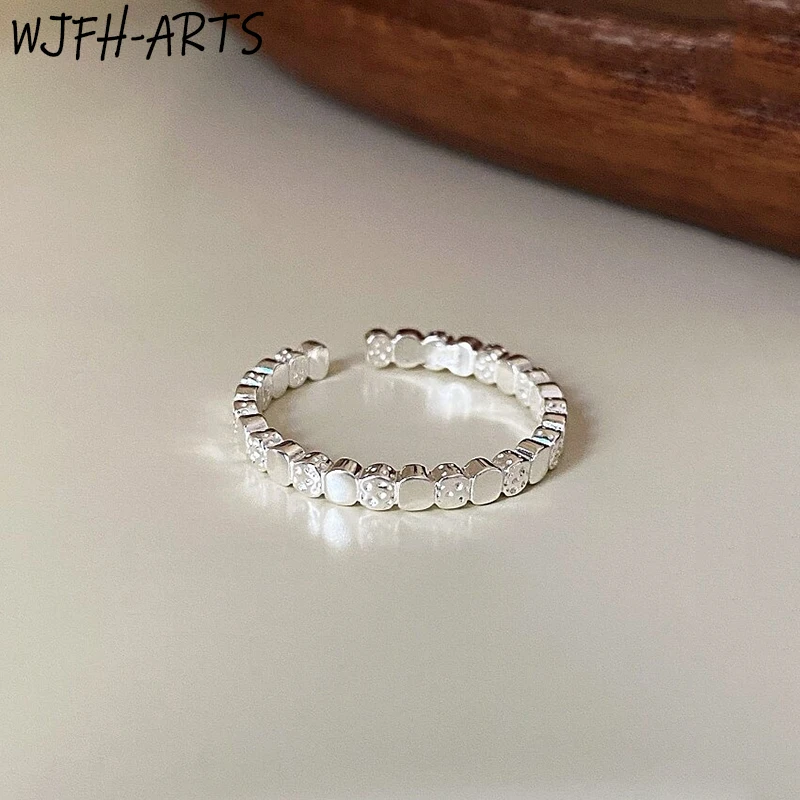 WJFH-ARTS Minimalist Light Luxury Style Small Dice Cube Splicing Design Open Ring Women Exquisite Silver Plating Process Rings