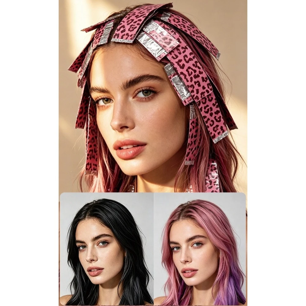 Leopard Print Pull-Out Hair Foil 500 Sheets, Salon Aluminum Foil for Highlighting & Bleaching, Easy Dispenser Box