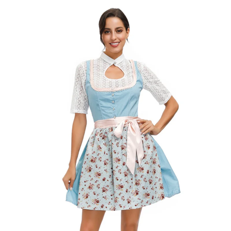 

Dirndl Dress with Shirt Apron for Woman Sexy Maid Cosplay Octoberfest Costume Set Traditional Bavarian German Beer Wench Outfit