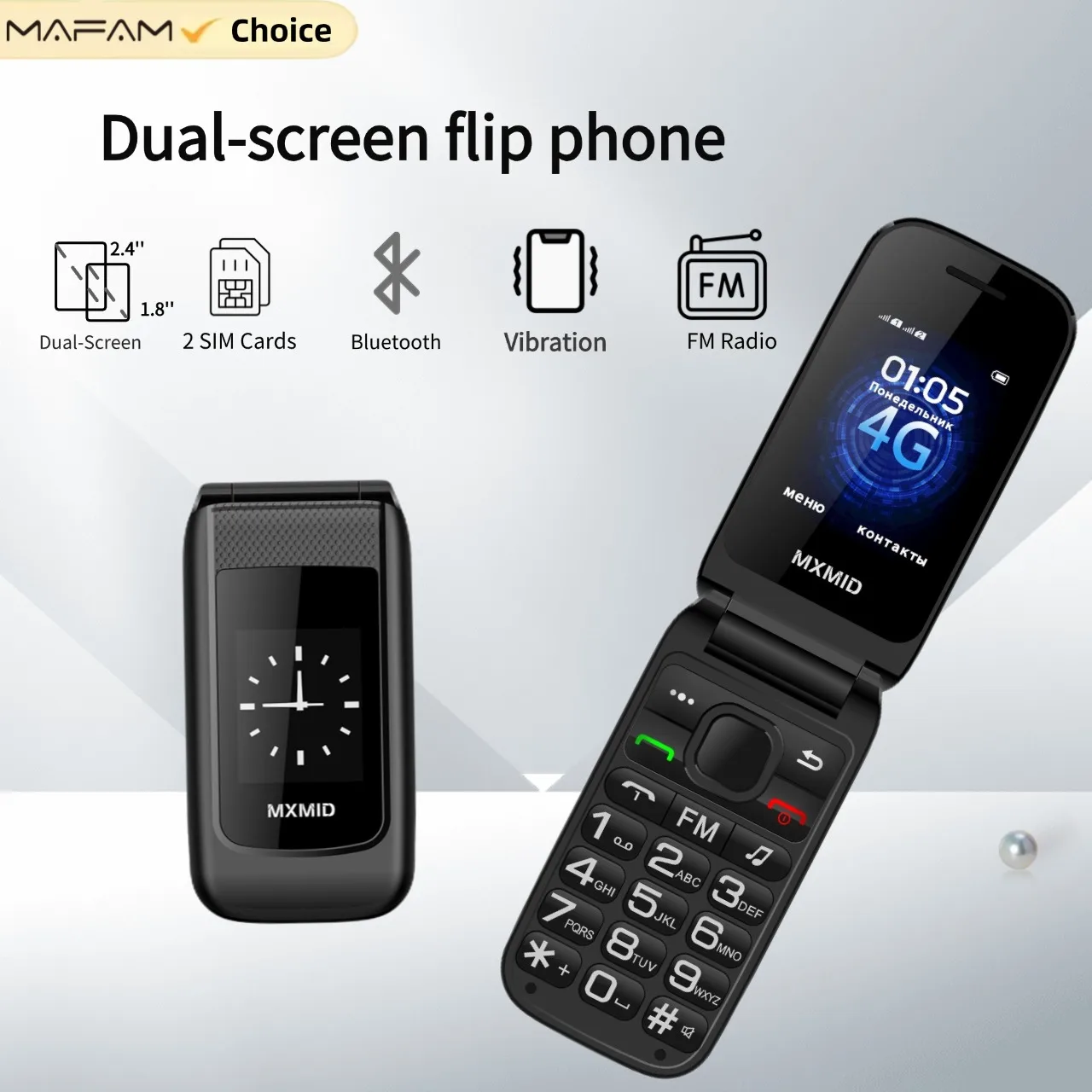 Flip Phone For Backup Large Buttons Dual Screen Long Battery Large Push-Button Phone Dual SIM GSM 2G Feature Phone Durable Phone
