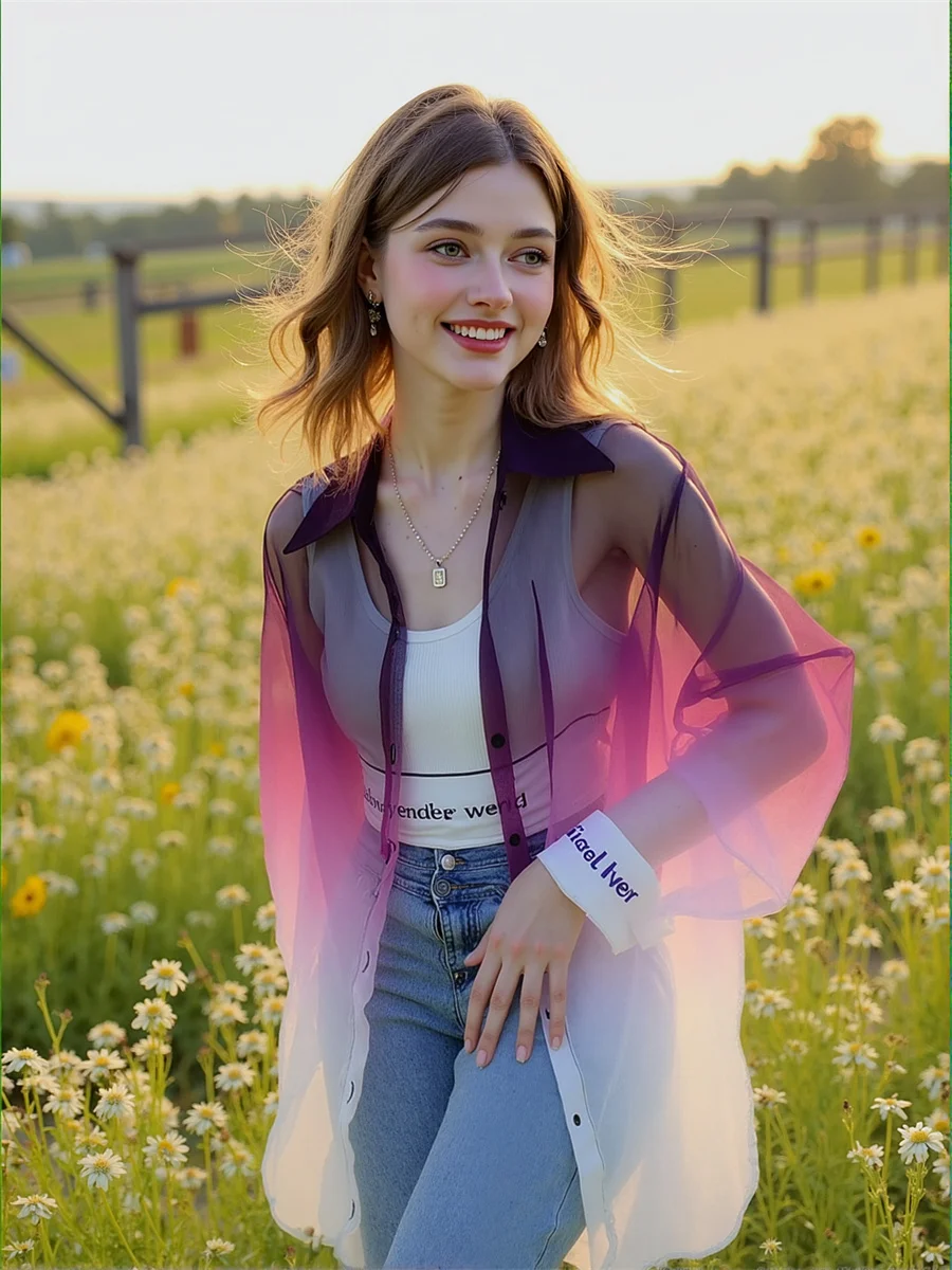 

Прозрачные рубашки с градиентом, блузки Harajuku Y2K, элегантный женский топ, весенние рукава, небольшой стиль, пышные, с вертикальной спинкой, молодежные