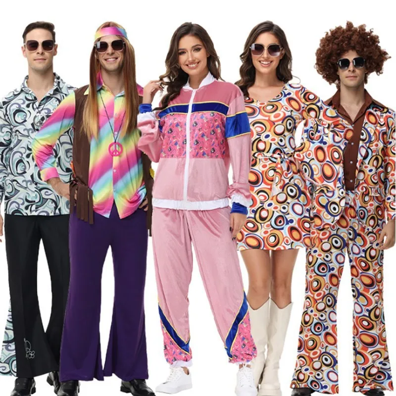 

Костюм для ролевых игр на Хэллоуин 2026: Ретро-стиль 70-х, диско, хиппи, косплей, образ дикого человека, женский этнический сценический костюм из полиэстера