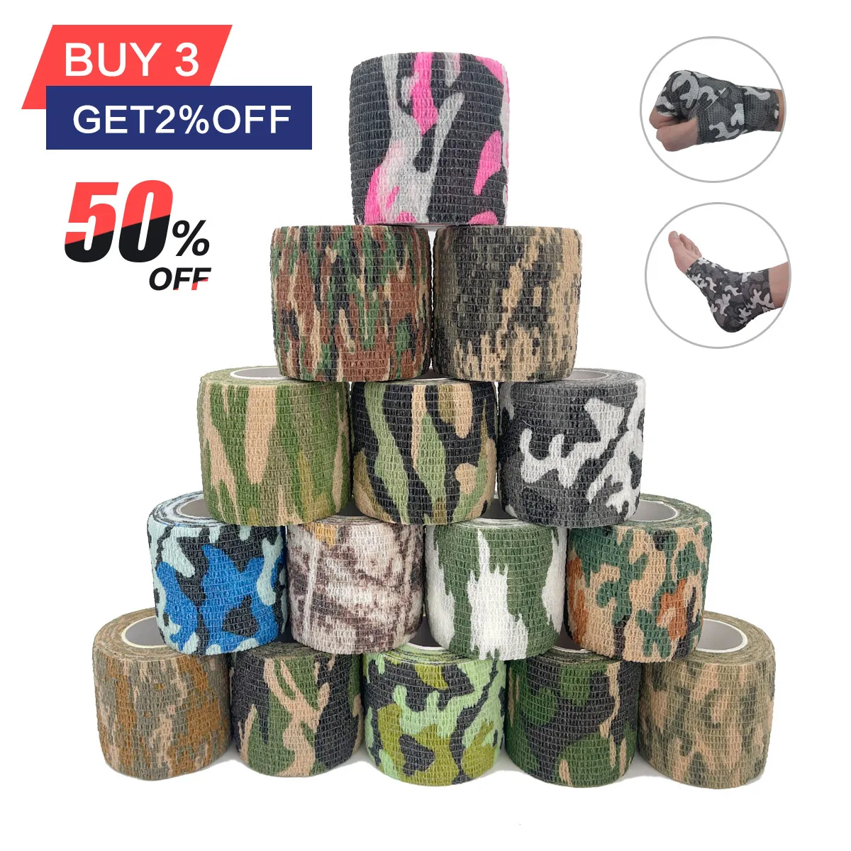 Hunt Disguise Elastoplast Camouflage Elastic Wrap Tape Self Adhesive Sports Protector Ankle Knee Finger Arm Bandage