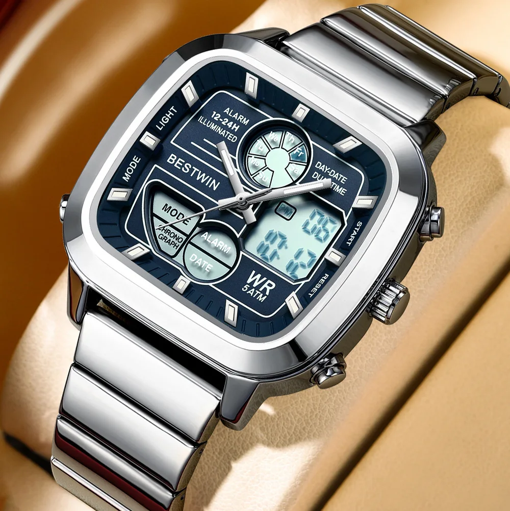 Creative Design Hot Selling Business Steel Multifunctional Dual Display Electronic Quartz Watch Men Classic Watch AAA Clcok