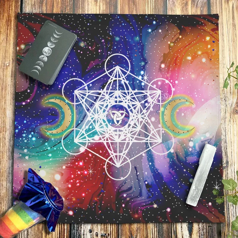 Horn Triskelion Metatron Hexagram Tarot Tablecloth Spreads Galaxy Star Altar Cloth Pagan Witchcraft Astrology Oracle Cards Pad