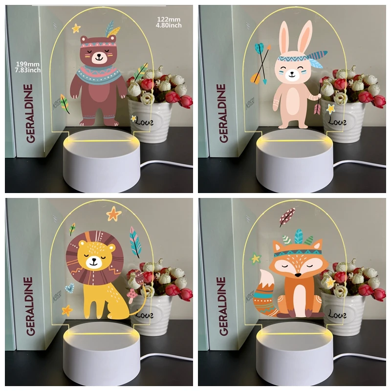 

Personalized Name Bear Lion Rabbit 3d Led Lamp For Baby Christmas Gifts Custom Cartoon fox Night Light