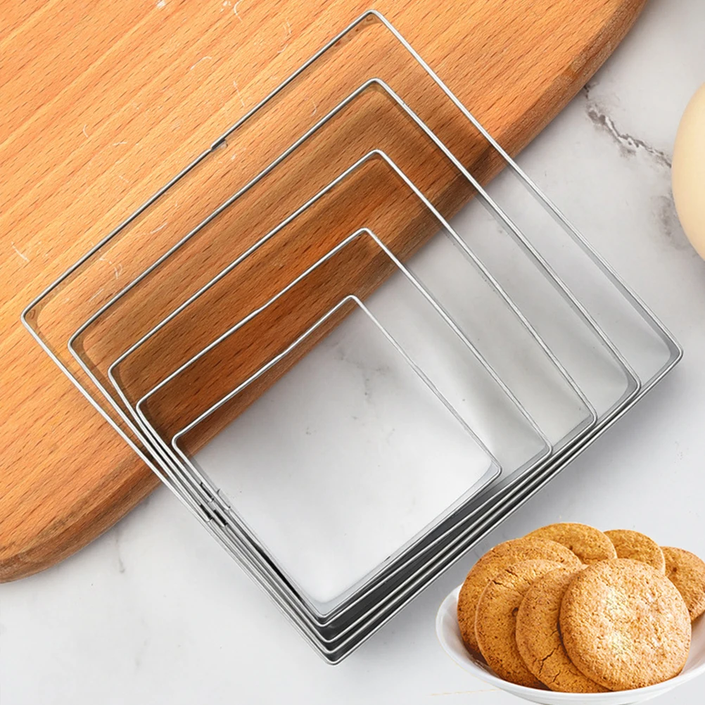 

5Pcs Stainless Steel Biscuit Mold Square Cookie Set Pastry Tools Reusable Baking Supplies Metal Cookie Cutters