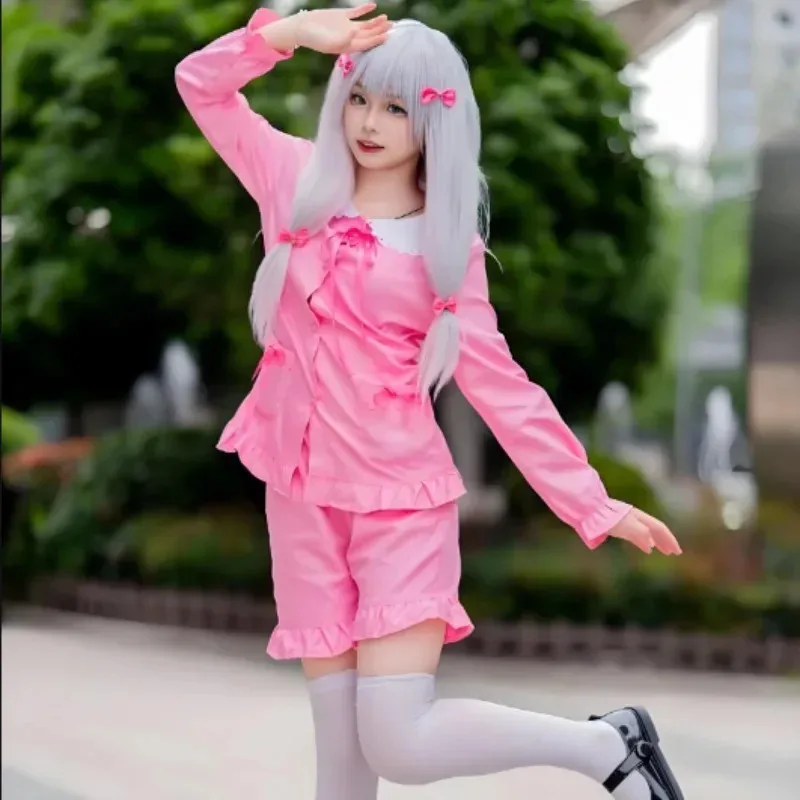 أزياء أنيمي إرومانغا سينسي إيزومي ساجيري التأثيرية ملابس نوم وردية لطيفة ملابس نوم قصيرة بفيونكة أغطية رأس شعر مستعار مجموعة كاملة ملابس حفلات كرنفال