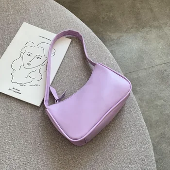 Bolso de cuero PU suave para mujer, bolso morado para axila, bolsos Hobos Retro de Color sólido para mujer, bolsos de hombro pequeños de diseño a la moda para chicas