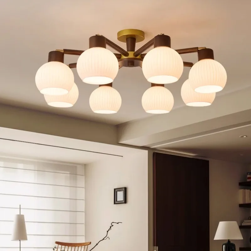Nordic style wooden ceiling light, glass lampshade, adjustable angle, suitable for living room, bedroom, and home decoration