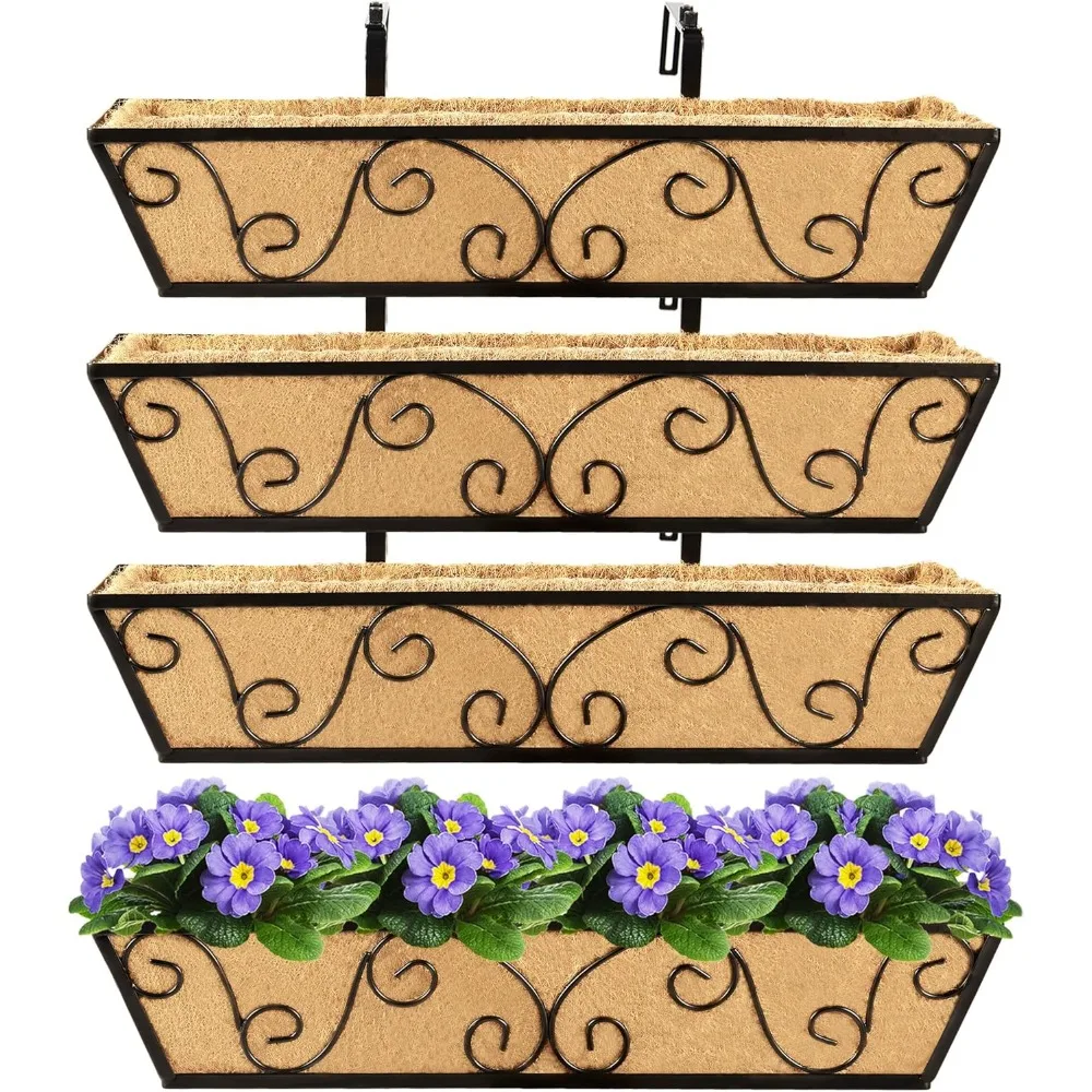 

4pcs 24 Inch Window Deck with Coco Liner, 24" Window Boxes Horse Trough with Coconut Coir Liner, Metal Hanging Flower Planter Wi