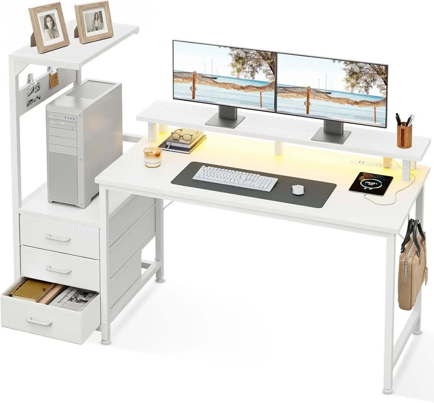 

Игровой стол 59 дюймов с USB-портами, LED-подсветкой, полками для хранения и подставкой для монитора - Реверсивный современный стол для геймеров