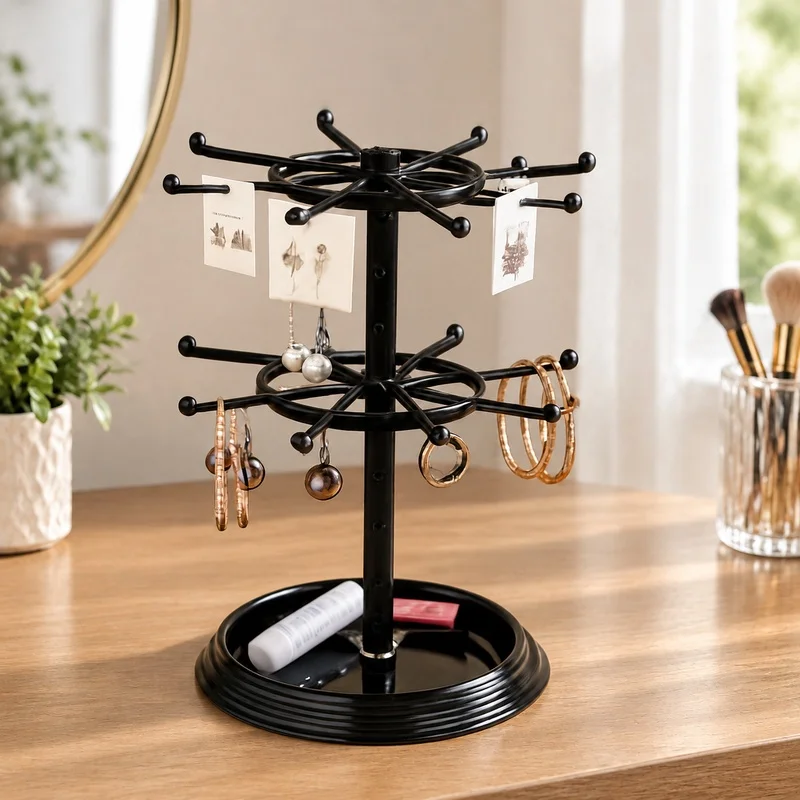 Rotating Jewelry Display Tower with Multiple Levels for Earrings, Necklaces, and Bracelets Storage