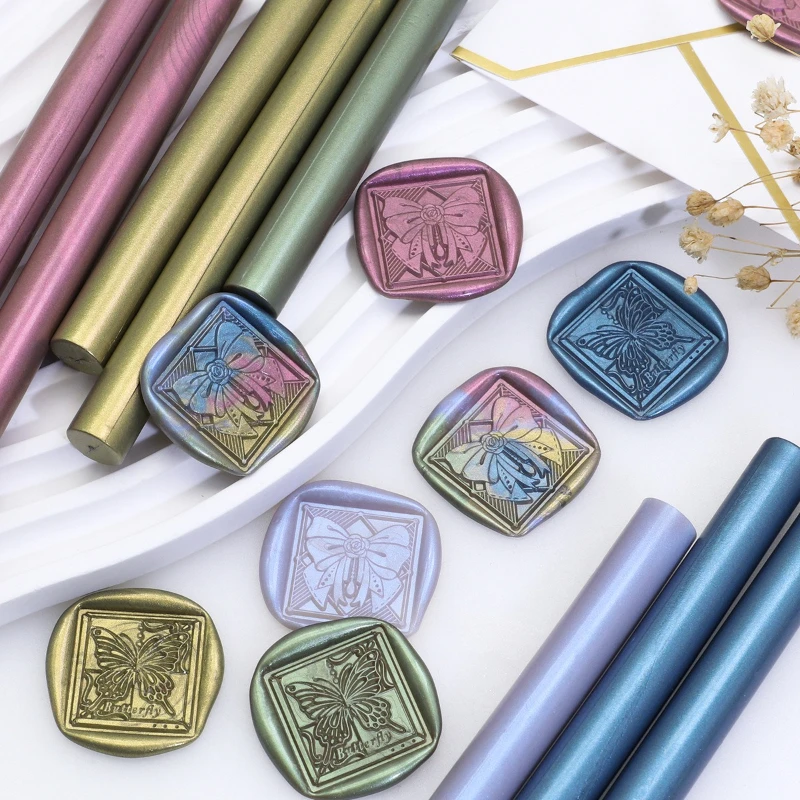 

5pcs Round Aurora Lacquer Wax Stick Hand Account Greeting Card Wedding Invitation Seal Decorative Seal