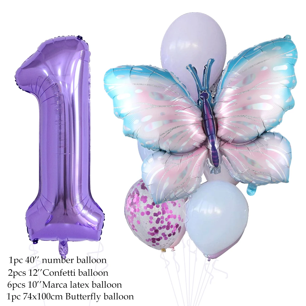 10pcs New Products Gradual Pink Butterfly Foil Balloon 40inch Purple Cream Digital Balloon Baby Shower Birthday Party Decoration