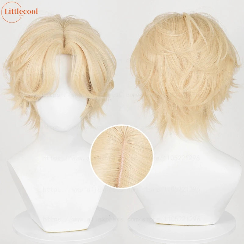 Hochwertige Luka Cosplay Perücke, kurze blonde Luka Perücke, hitzebeständiges Kunsthaar, Anime-Spiel, Party, Rollenspiel-Perücken + Perückenkappe