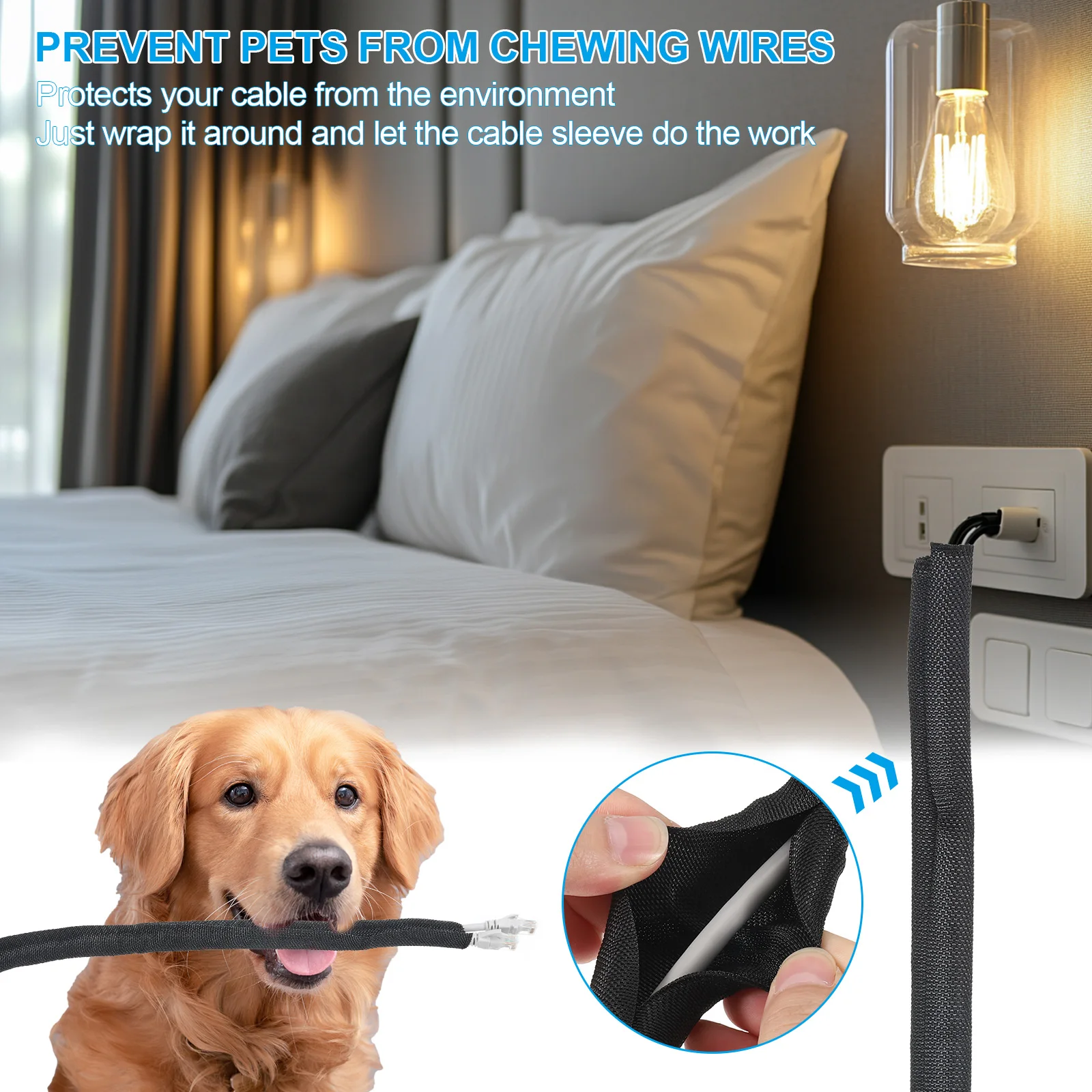 2/6Meter Cable Sleeve Wire Manager Cord Protector Trolling Motor Cable Sleeve Dog Cat Cord Wrap Protector Wire Organizer Hose