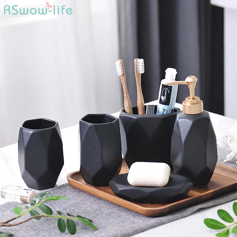 5pcs Nordic Style Ceramic Bathroom Wash Five-piece Set Creative Ceramic Toothbrush Cup Electric Toothbrush Holder Set