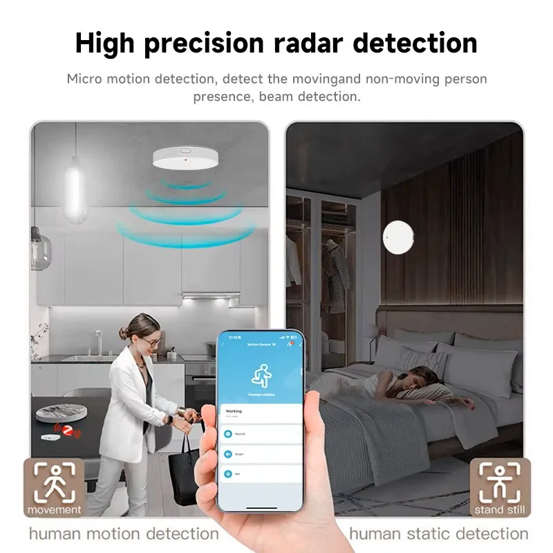 Tuya WiFi 24GHz MmWave Radar Presence Sensor, Smart Life App Human Motion Detector Smart Home Security Automation