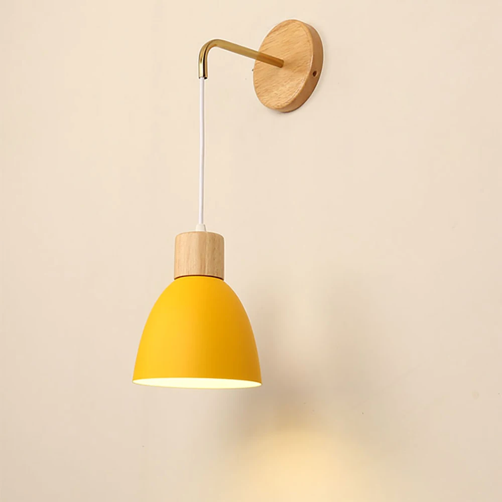 Lámpara de pared de madera nórdica con interruptor, candelabro de pared moderno para dormitorio, sala de estar, iluminación del hogar, macarrón,