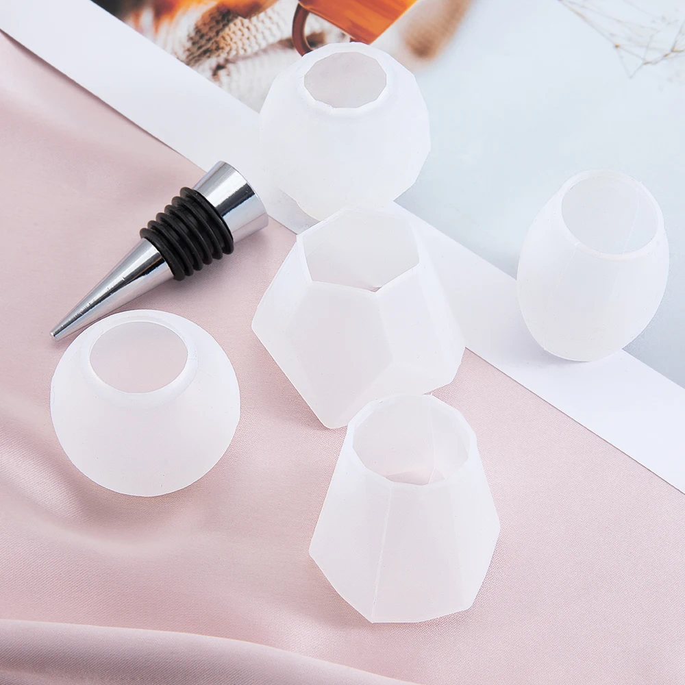 5pcs/set Silicone Mould Wine Bottole Stopper Resin Mold Geometric Spherical Shape Mirror Crystal Epoxy Top Stopper Casting Tools