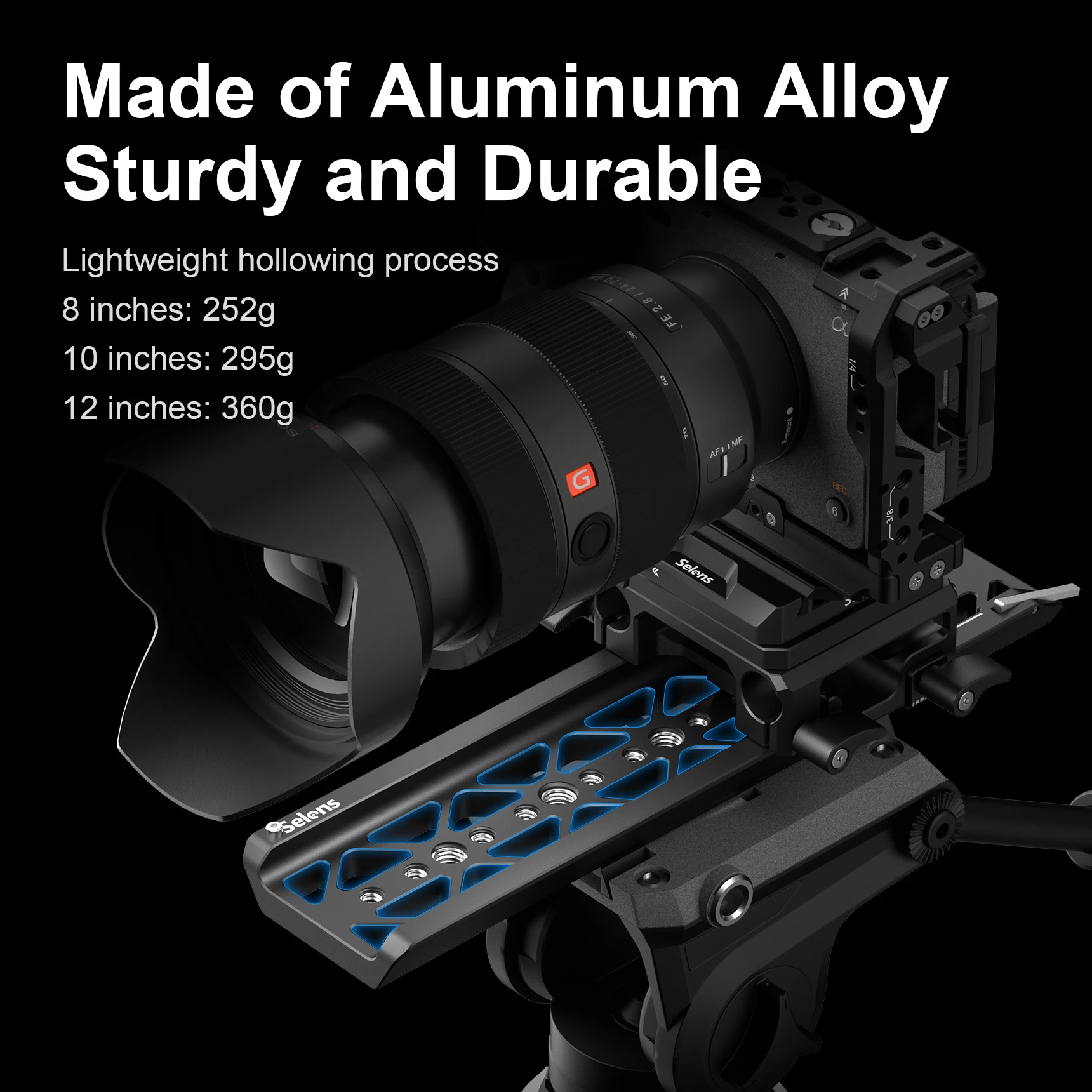 Selens placa de cauda de andorinha de liga de alumínio de 8/10/12 polegadas com placa adaptadora de base deslizante com furo de parafuso 3/8 1/4 para tripé de câmera de filme